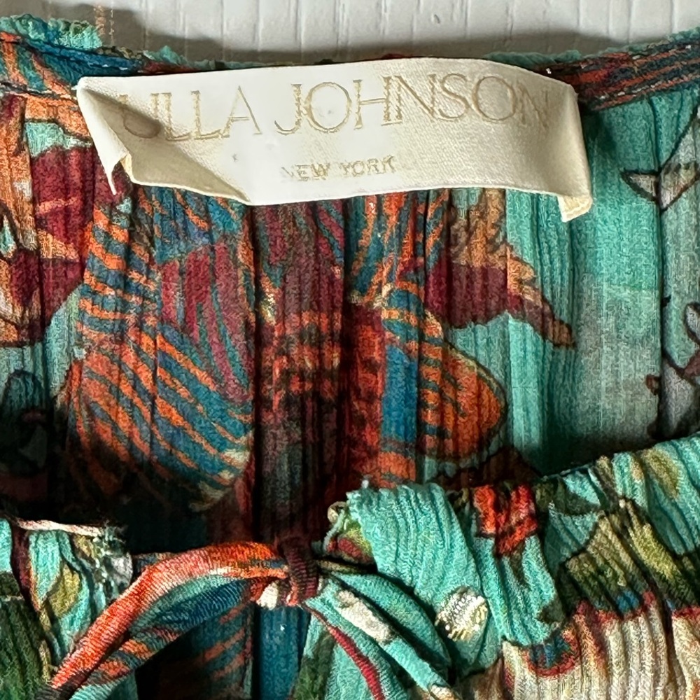 Ulla Johnson Audette Tiered Floral Silk Chiffon Dress Aqua Multi Size 6 - Picture 7 of 9